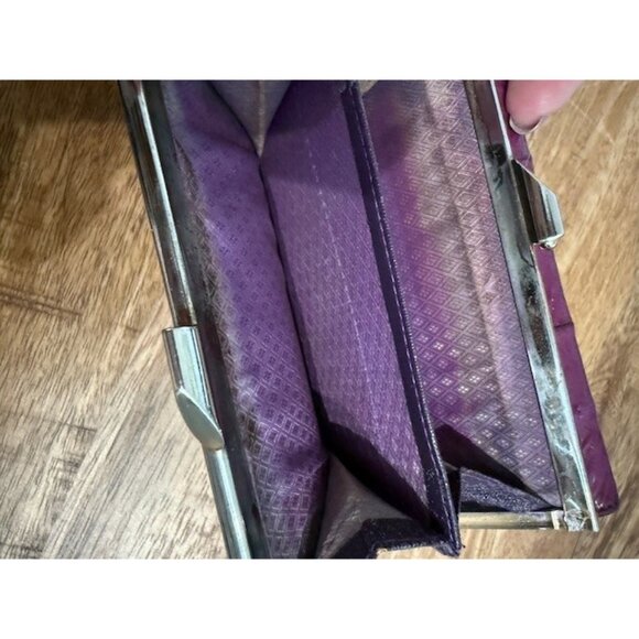 Genuine Eel Skin Leather Wallet Snap Flap Kisslock Fuchsia Pink Purple Coin Set - Picture 7 of 9